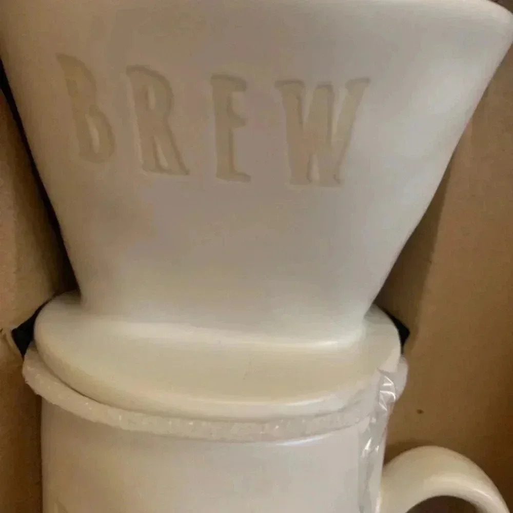 Rae Dunn “Brew” drip mug “Enjoy" white ceramic mug - Picture 3 of 5